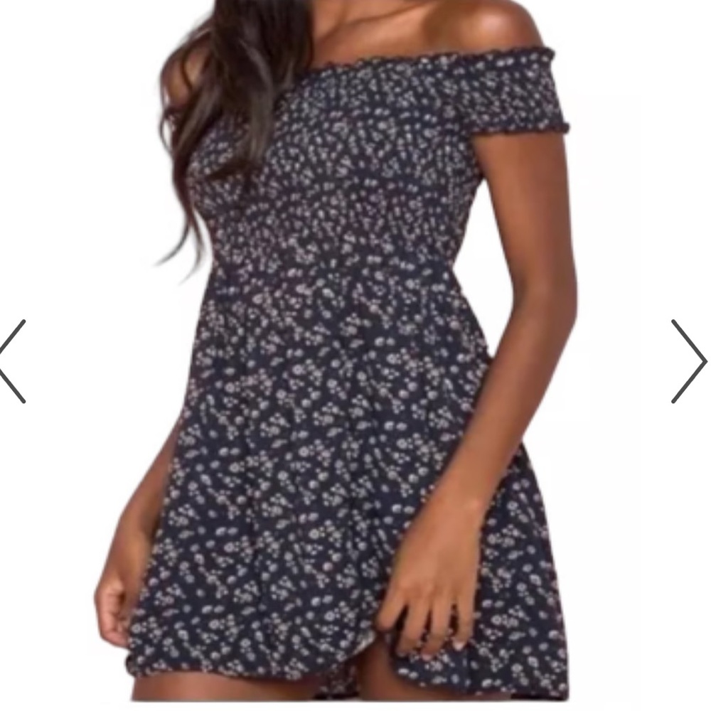 Brandy Melville smocked stretch floral dress O/S navy brown flowers